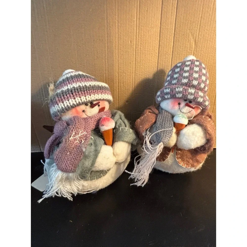 2 Plush Snowman Christ Snowman Christmas Decorations with Ice Cream Cones